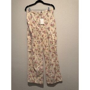MABLE NWT Floral Cargo Pants Cream Bloom Wide Leg Drawstring CottageCore M
